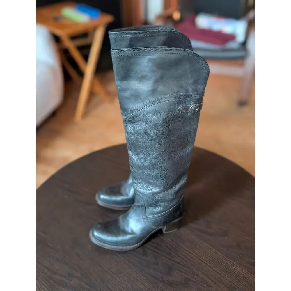 FRYE Shirley Over The Knee Boots Black Leather Tall Riding Buckle 77739 Women 9B